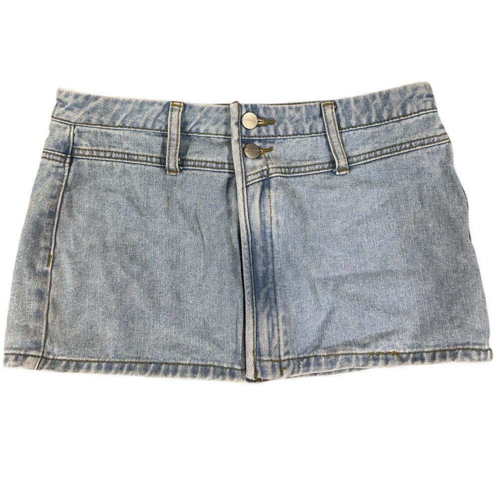 Light wash denim micro mini Y2K style Revolve full zip festival